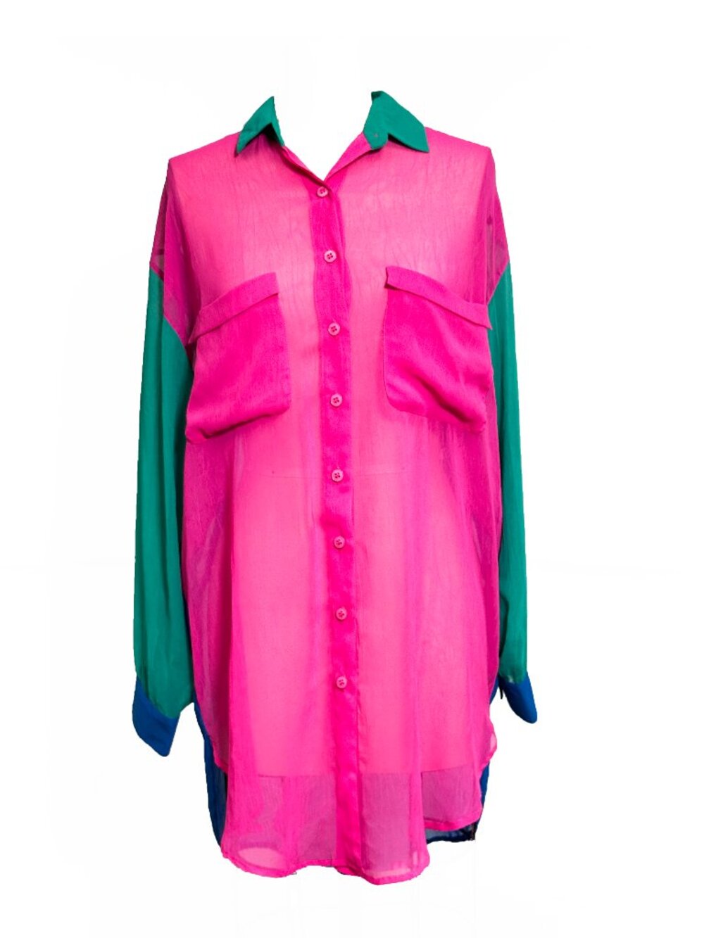 Vintage 1980s Gottex Sheer Colorblock Oversized Shirt Blouse - S